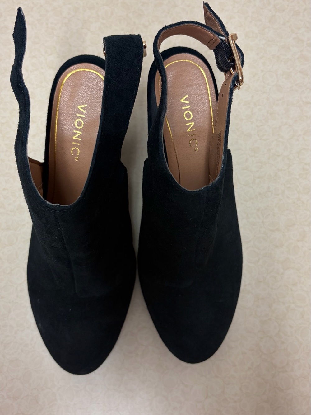 Vionic Black Suede Slingback Mules